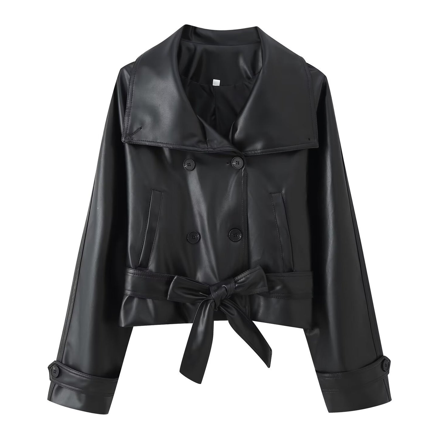 Liora Leather Jacket with Belt - Oversized Fit