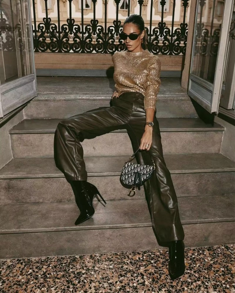 Ziva - Metallic Gold Ribbed Sweater