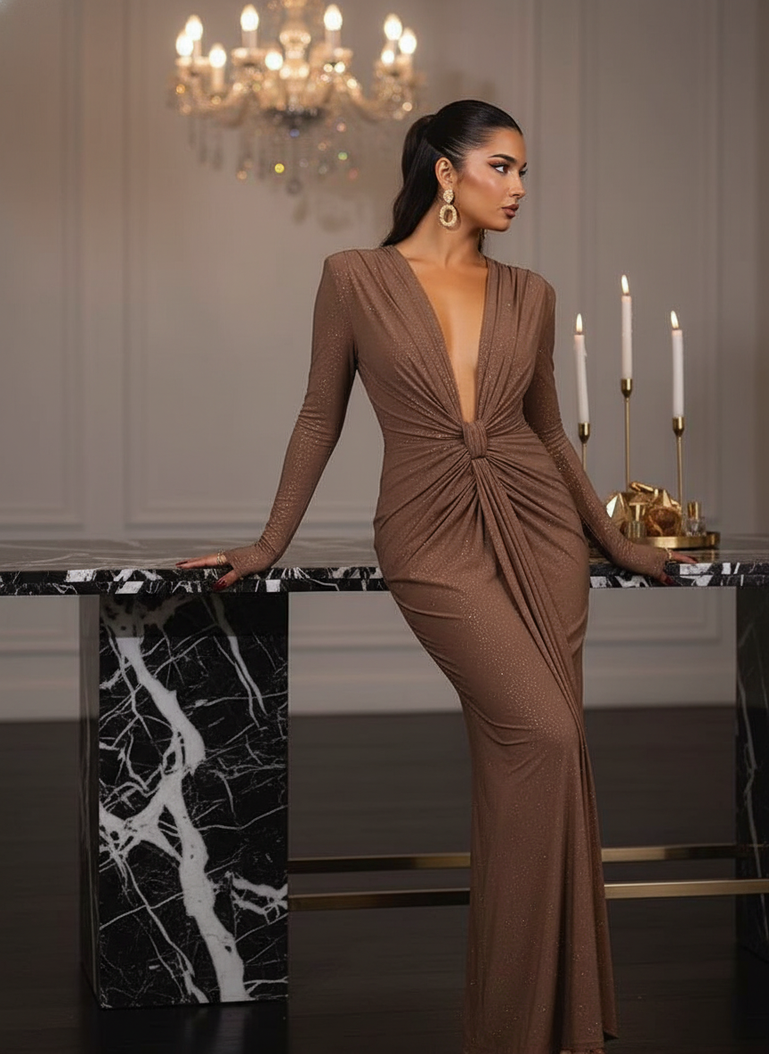 Stella – Elegant Glitter Dress with Deep V-Neck