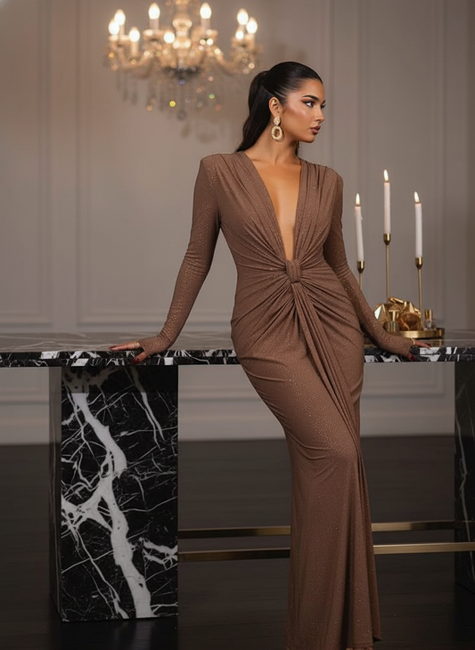 Stella – Elegant Glitter Dress with Deep V-Neck