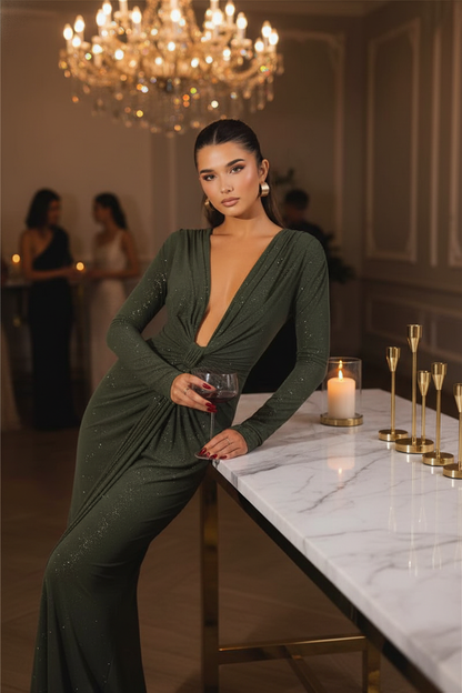 Stella – Elegant Glitter Dress with Deep V-Neck