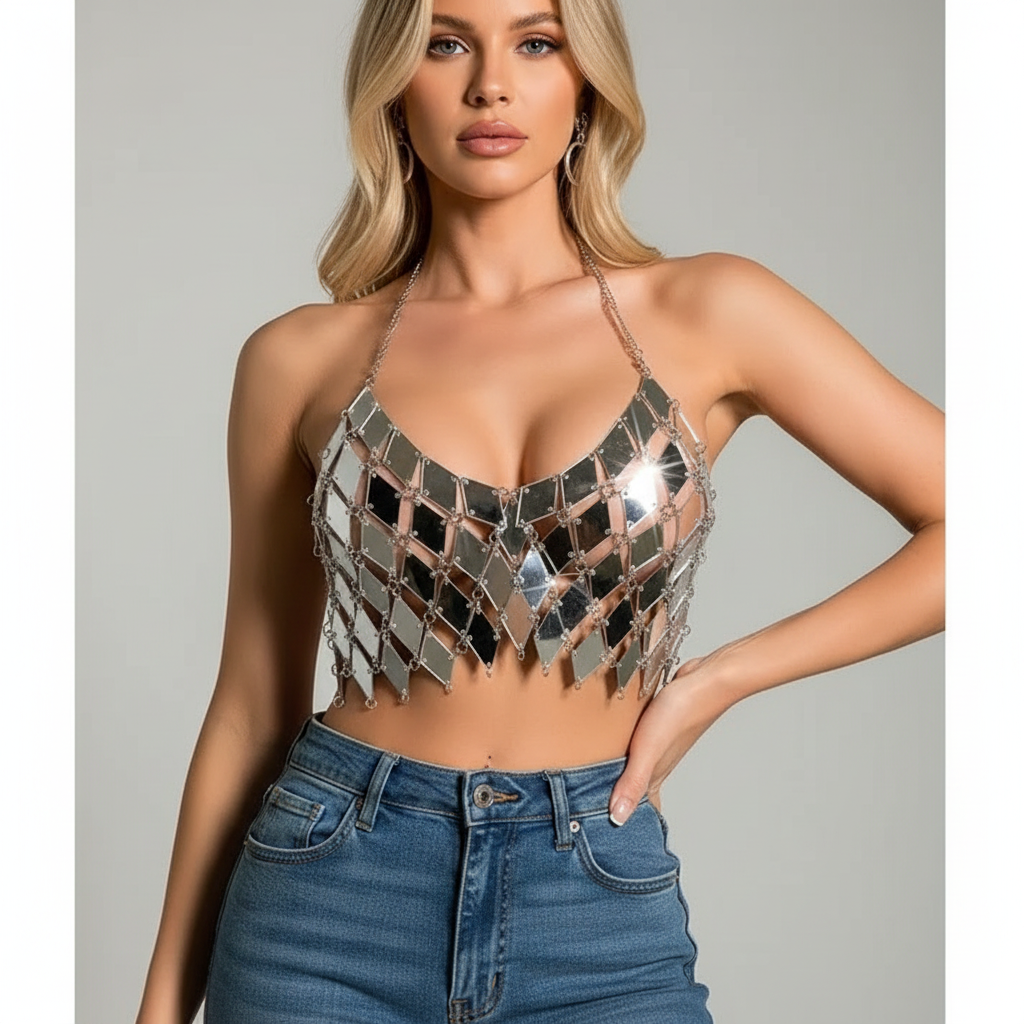 Beaded Mirror Halter Top 1