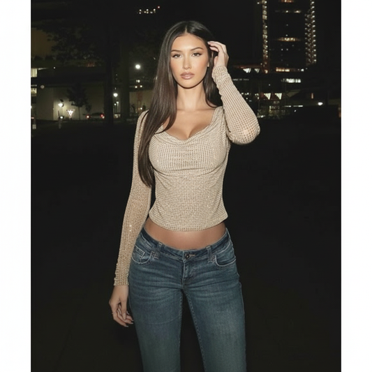 Beige Sparkly Mesh Top 3