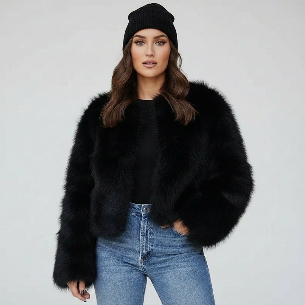 Black Faux Fur Jacket Same Model 1