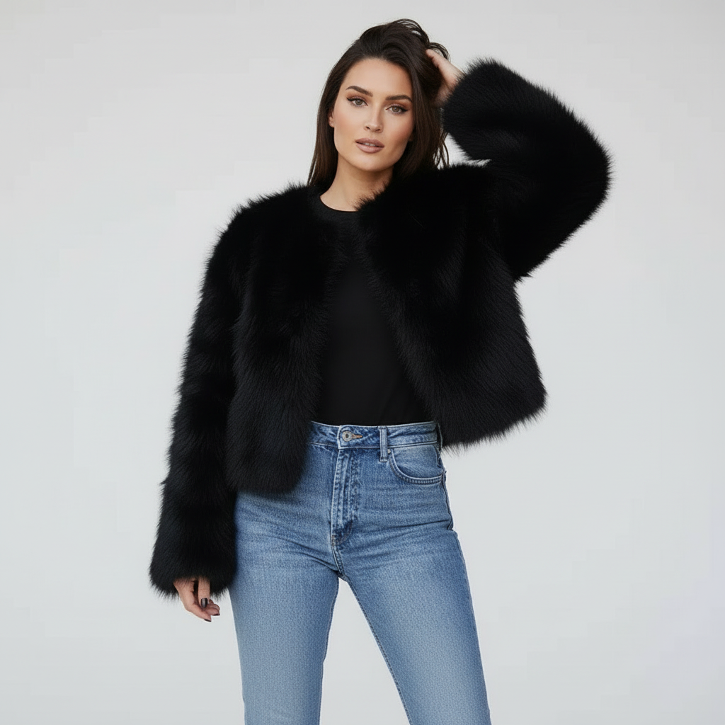 Black Faux Fur Jacket Same Model 2