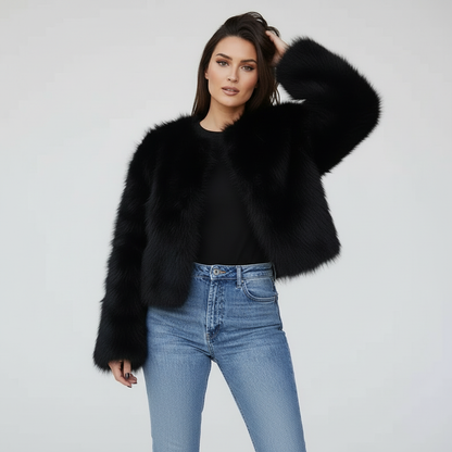 Black Faux Fur Jacket Same Model 2