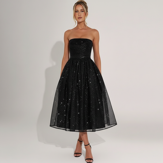 Black Sparkle Midi Dress Full Body 1