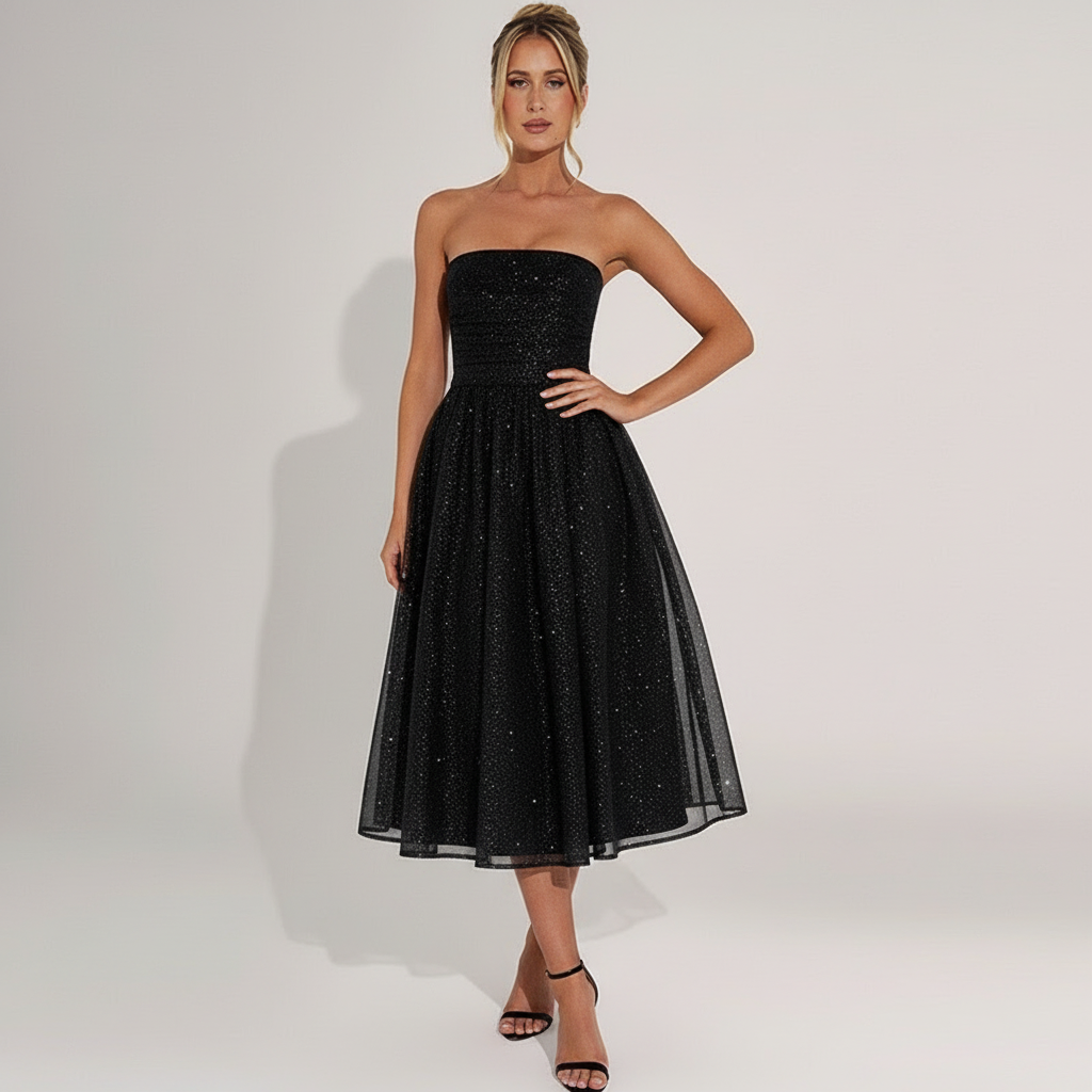 Black Sparkle Midi Dress Full Body 3