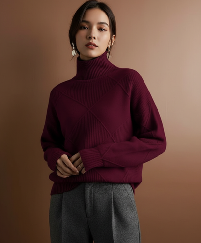 Burgundy Turtleneck Sweater Pose 2