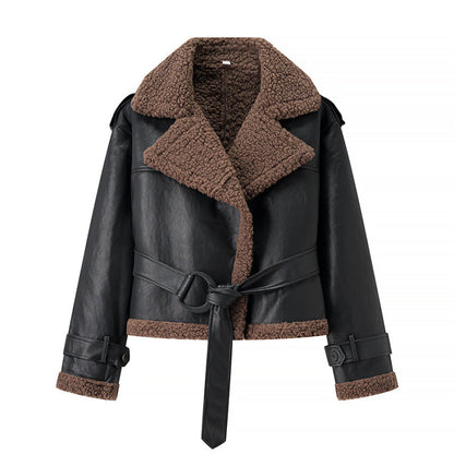 Luxurious Teddy Aviator Jacket - Black Leather Shearling Coat