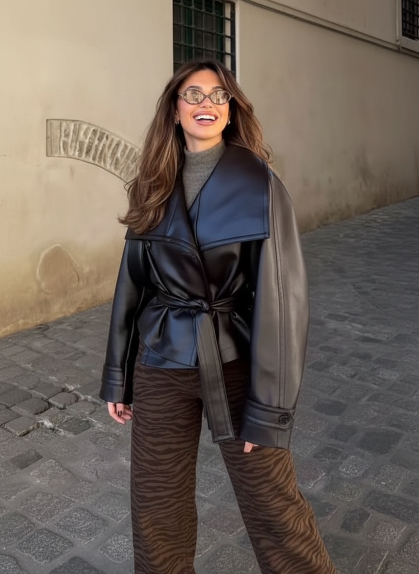 Roodbruin leren jasje full body