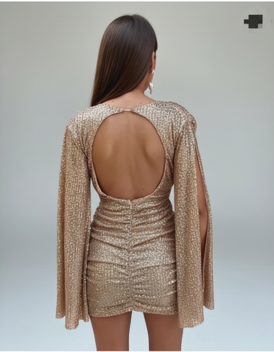 Sequin Cape Sleeve Dress Back View