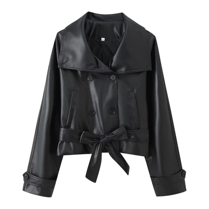 Liora Leather Jacket with Belt - Oversized Fit