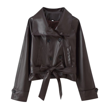 Liora Leather Jacket with Belt - Oversized Fit