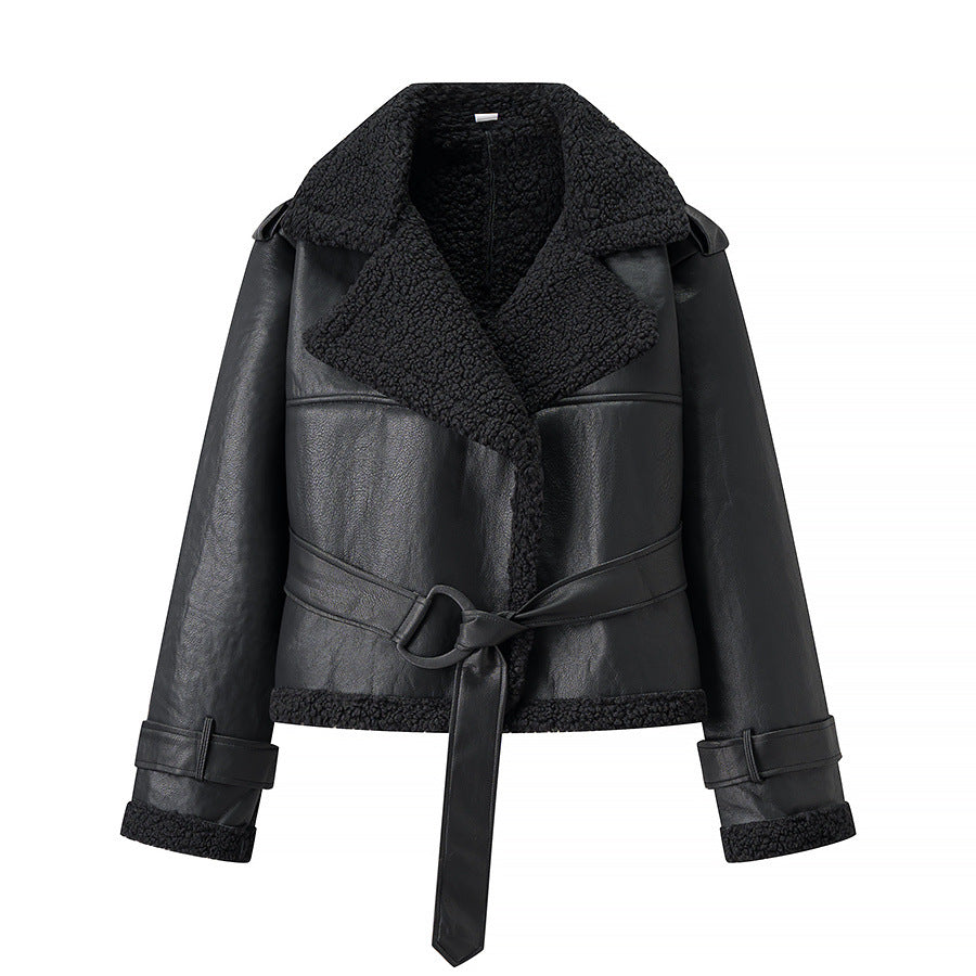 Luxurious Teddy Aviator Jacket - Black Leather Shearling Coat