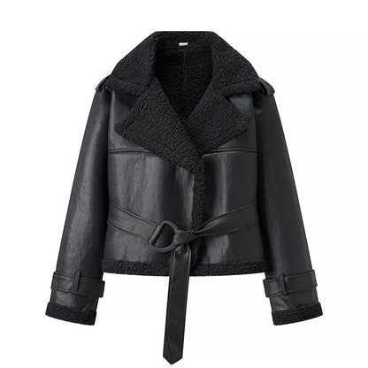 Luxurious Teddy Aviator Jacket - Black Leather Shearling Coat