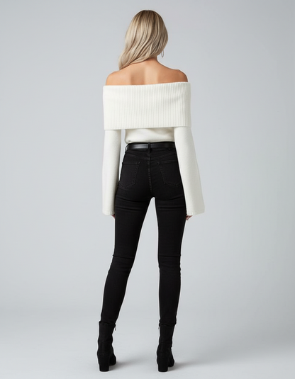 Elora - Off-Shoulder Ribbed Knit Sweater