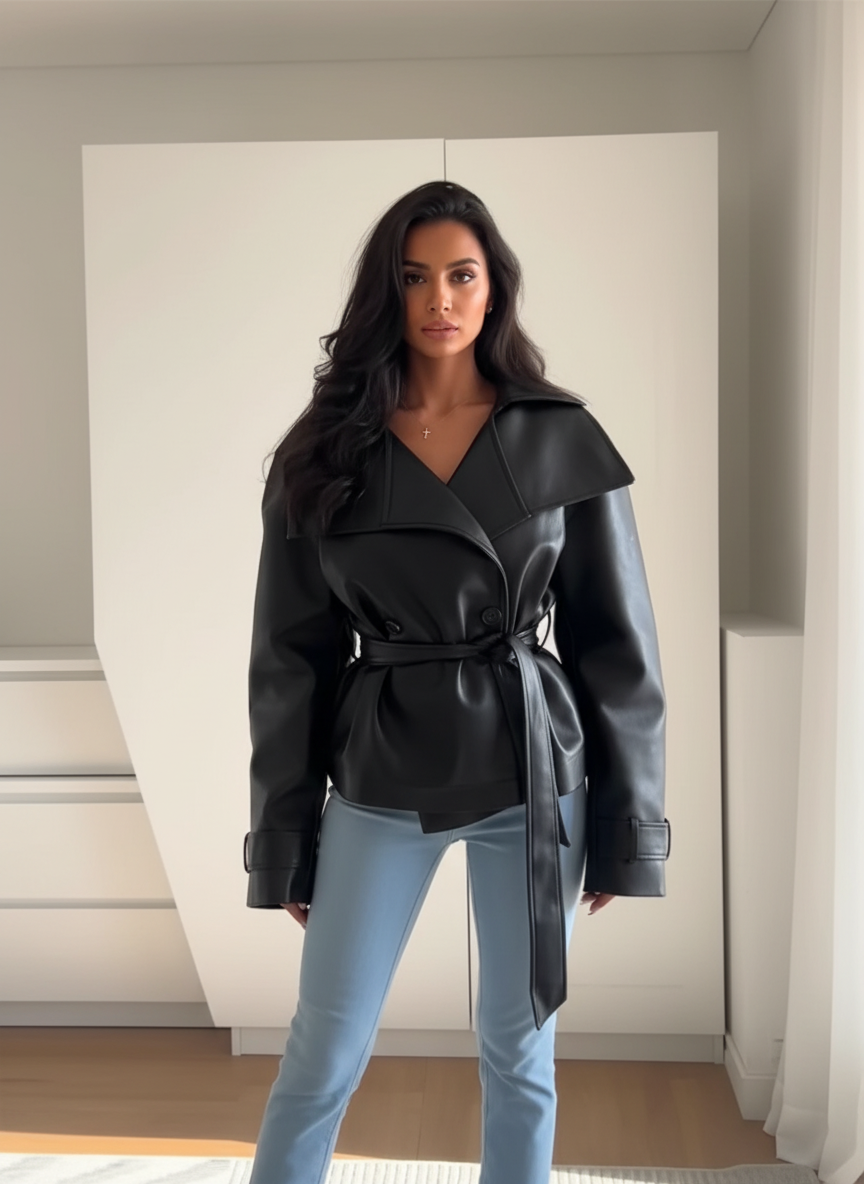 Zwart jasje met riem full body