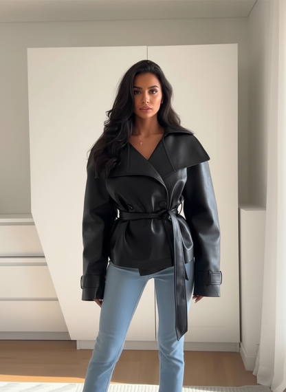 Zwart jasje met riem full body