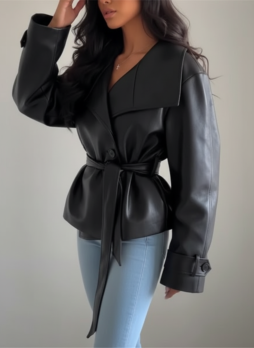 Zwart jasje met riem zijkant